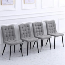 Rackhams 44 cm Height Set of 4 Tufted Modern Armless Dining Chairs with Metal Legs - Grey - thumbnail 2