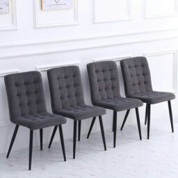 Rackhams 44 cm Height Set of 4 Tufted Modern Armless Dining Chairs with Metal Legs - Grey - thumbnail 1