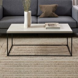 Rackhams Barossa Coffee Table with Light Oak Top & Black Steel Base 110x55x45cm - 1 - Black - Beige