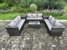 Rackhams 9 Seater Outdoor Lounge Sofa Set Wicker PE Rattan Garden Furniture Set with Oblong Coffee Table Side Table Dark Grey Mixed - thumbnail 1