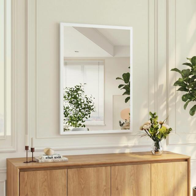 Rackhams Wall-Mounted Bathroom Mirror, Decorative Rectangular, White - image 1
