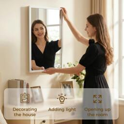 Rackhams Wall-Mounted Bathroom Mirror, Decorative Rectangular, White - thumbnail 4