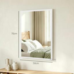 Rackhams Wall-Mounted Bathroom Mirror, Decorative Rectangular, White - thumbnail 3