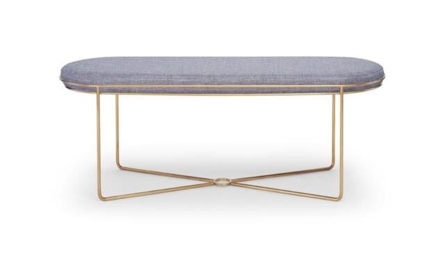 Rackhams Finn Ottoman Stools - Brushed Brass - Pewter Grey Seat Upholstery - image 1