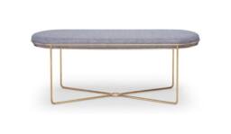Rackhams Finn Ottoman Stools - Brushed Brass - Pewter Grey Seat Upholstery - thumbnail 1