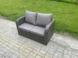 Rackhams High Back Rattan Garden Furniture Set with Loveseat Sofa Rectangular Coffee Table Indoor Outdoor Patio Lounge Sofa Set Dark Grey Mixed - thumbnail 5
