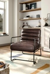 Rackhams Mid-Century PU Leather Striped Leisure Armchair with Metal Base - Brown - thumbnail 2