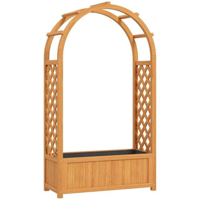 Rackhams Wooden Raised Garden Bed with Trellis, Liner, Drainage Holes, for Vine Climbing Plants, Flowers, 83 x 36 x 145 cm