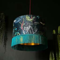 "Rackhams Handmade Fringed Velvet Lampshade with Gold Lining in Twilight - Table / Floor Lamp - 25cm diameter x 25cm Height (10"" x 10"")" - thumbnail 1
