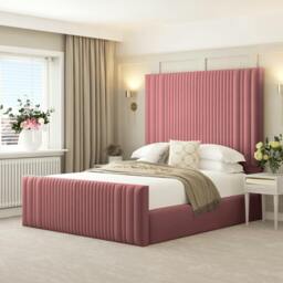 Rackhams Plush Velvet Aspire Bed Frame with Headboard - Double - Pink - thumbnail 1