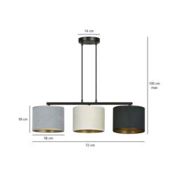 Rackhams HILDE Pendant lamp 3 x E27 Black with Black, Grey and White Shade - thumbnail 5