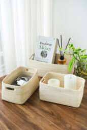 Rackhams Colourful rattan storage baskets in 4 colours - Short - White Wash - One - thumbnail 4