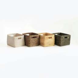 Rackhams Colourful rattan storage baskets in 4 colours - Short - White Wash - One - thumbnail 2
