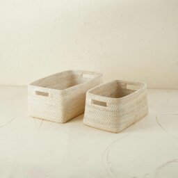 Rackhams Colourful rattan storage baskets in 4 colours - Short - White Wash - One - thumbnail 5
