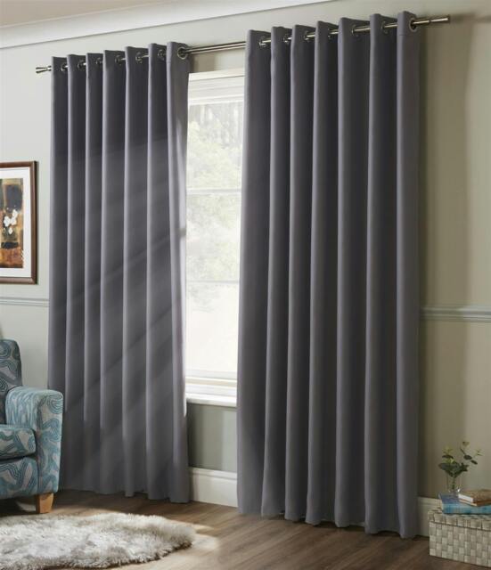 Rackhams Plain Blackout Ring top Curtains - Silver - 168cm width x 137cm drop - image 1