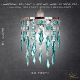 Rackhams Modern Waterfall Design Pendant Shade with Clear/Teal Acrylic Drops and Beads - thumbnail 5