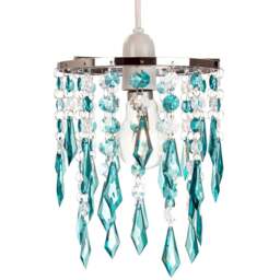 Rackhams Modern Waterfall Design Pendant Shade with Clear/Teal Acrylic Drops and Beads
