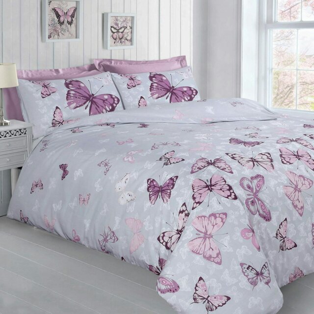Rackhams Butterfly Glaze Printed Cotton Blend Duvet Cover and Pillowcase Set - Purple - Single