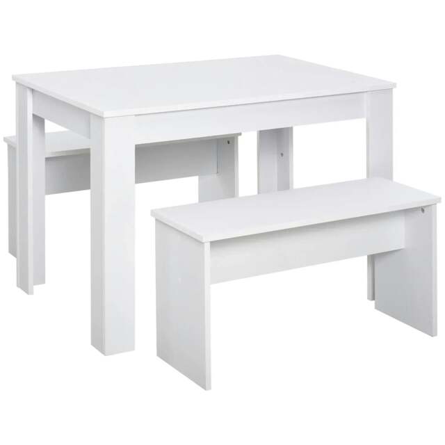 Rackhams Kitchen Dining Table and 2 Benches Set, Table and Chairs Set for Limited Space, White - image 1