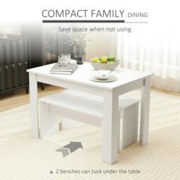 Rackhams Kitchen Dining Table and 2 Benches Set, Table and Chairs Set for Limited Space, White - thumbnail 4