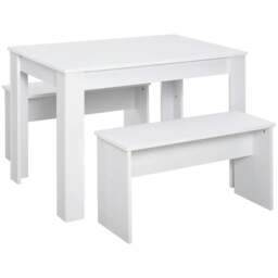 Rackhams Kitchen Dining Table and 2 Benches Set, Table and Chairs Set for Limited Space, White - thumbnail 1