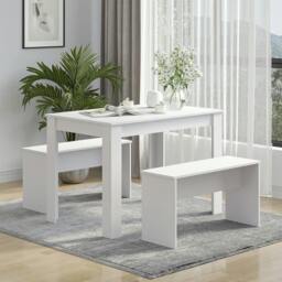 Rackhams Kitchen Dining Table and 2 Benches Set, Table and Chairs Set for Limited Space, White - thumbnail 2