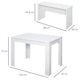 Rackhams Kitchen Dining Table and 2 Benches Set, Table and Chairs Set for Limited Space, White - thumbnail 3