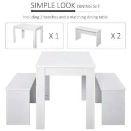 Rackhams Kitchen Dining Table and 2 Benches Set, Table and Chairs Set for Limited Space, White - thumbnail 6