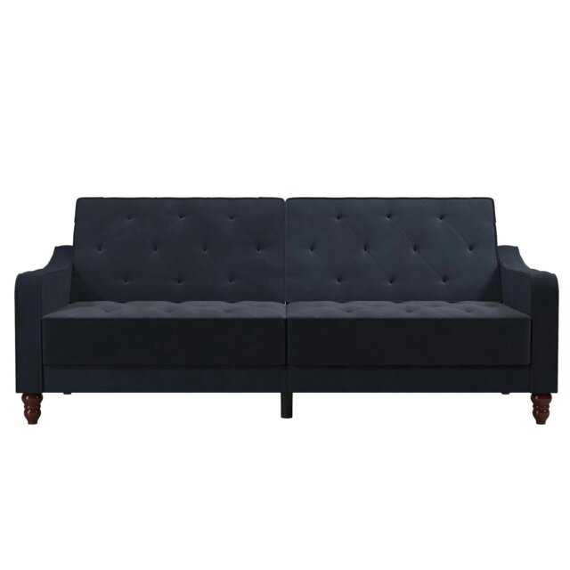 Rackhams Vintage Tufted Sofa Bed in Velvet Blue - Blue - image 1
