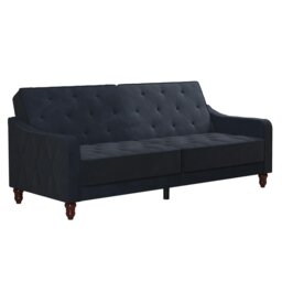 Rackhams Vintage Tufted Sofa Bed in Velvet Blue - Blue - thumbnail 2
