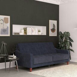 Rackhams Vintage Tufted Sofa Bed in Velvet Blue - Blue - thumbnail 5