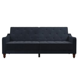 Rackhams Vintage Tufted Sofa Bed in Velvet Blue - Blue - thumbnail 1
