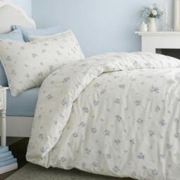 Rackhams Vintage Rosebud Lace 200 Thread Count Cotton Reversible Duvet Cover Set Blue - Super King - Blue - thumbnail 2