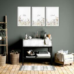 Rackhams Bathroom Art - Set of 3 wall art prints - 16 x 22 inches / 40.65 cm x 56 cm - Polyester Canvas 260 gsm - Canvas wrapped - thumbnail 2