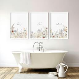 Rackhams Bathroom Art - Set of 3 wall art prints - 16 x 22 inches / 40.65 cm x 56 cm - Polyester Canvas 260 gsm - Canvas wrapped