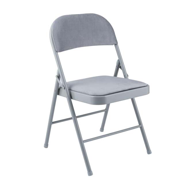 Rackhams Premium Metal Velvet Folding Chair - (1 x Chair - Grey) - image 1