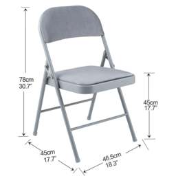 Rackhams Premium Metal Velvet Folding Chair - (1 x Chair - Grey) - thumbnail 3