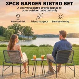 Rackhams Rattan Bistro Set with 2 Chairs & Round Table for Patio - Green - thumbnail 5