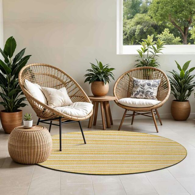 Rackhams Eagean-Global Yellow Ivory Off-White In- & Outdoor Rug - 160cm_diameter - image 1