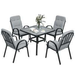 Rackhams Garden Dining Set, Glass Table w/ Umbrella Hole Beige - Beige - Steel, Texteline, Polyester - 88cmx88cmx71cm - thumbnail 6