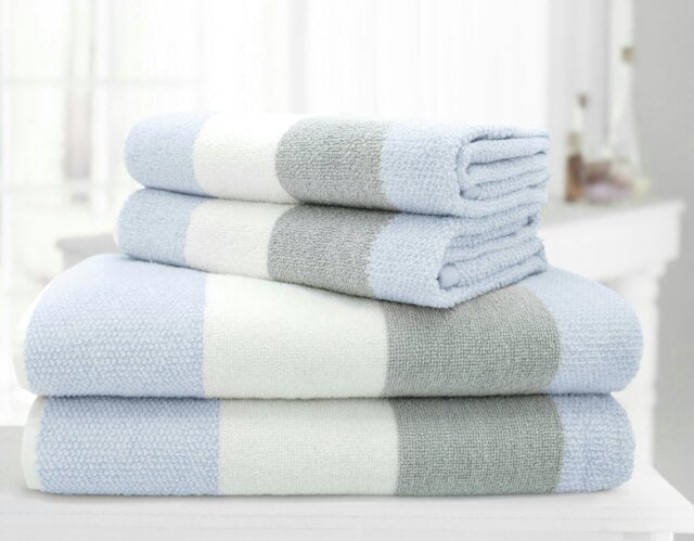 Rackhams 100% Cotton Stripe Towels - Blue - Blue - Bath Towel