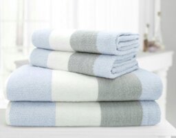 Rackhams 100% Cotton Stripe Towels - Blue - Blue - Bath Towel
