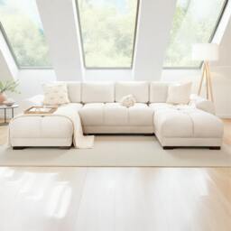 Rackhams Zura Plush Velvet Large U Shaped 4 - 5 Seater Sofa  - Cream, Grey or Mocha - Cream - thumbnail 5