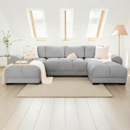 Rackhams Zura Plush Velvet Large U Shaped 4 - 5 Seater Sofa  - Cream, Grey or Mocha - Cream - thumbnail 2