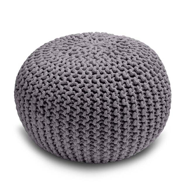 Rackhams Knitted Pouffe Chunky Round Footstool Ottoman 100% Cotton - Grey - image 1