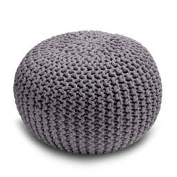 Rackhams Knitted Pouffe Chunky Round Footstool Ottoman 100% Cotton - Grey - thumbnail 1