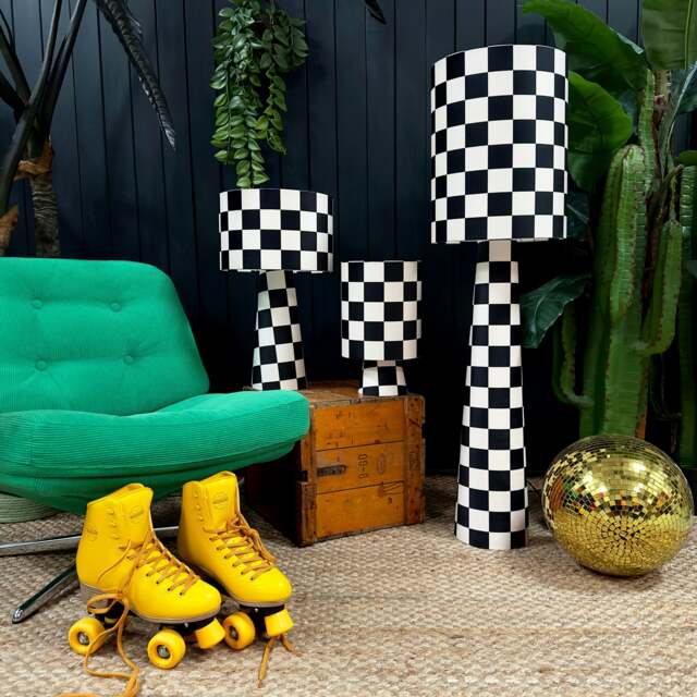 Rackhams Portable Checkerboard Velvet lamps in Liquorice - Midi - 52cm Height - Rechargeable LED Bulb - image 1