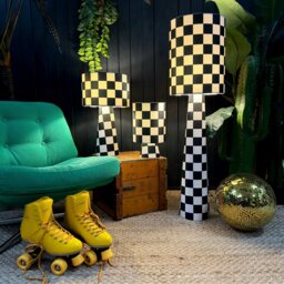 Rackhams Portable Checkerboard Velvet lamps in Liquorice - Midi - 52cm Height - Rechargeable LED Bulb - thumbnail 2