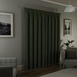 "Rackhams Green Textured Basketweave 100% Blackout Pencil Pleat Thermal Energy Saving Curtains - Ideal for Living Rooms & Bedrooms - 46"" (117cm) Width x 72"" (183cm) Drop" - thumbnail 5