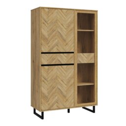 Rackhams Nikomedes Display Cabinet in Spica Oak/Matt Black/Bartex Oak - Full Assembly Required - Spica Oak &  Black & Bartex Oak - Matt - thumbnail 1
